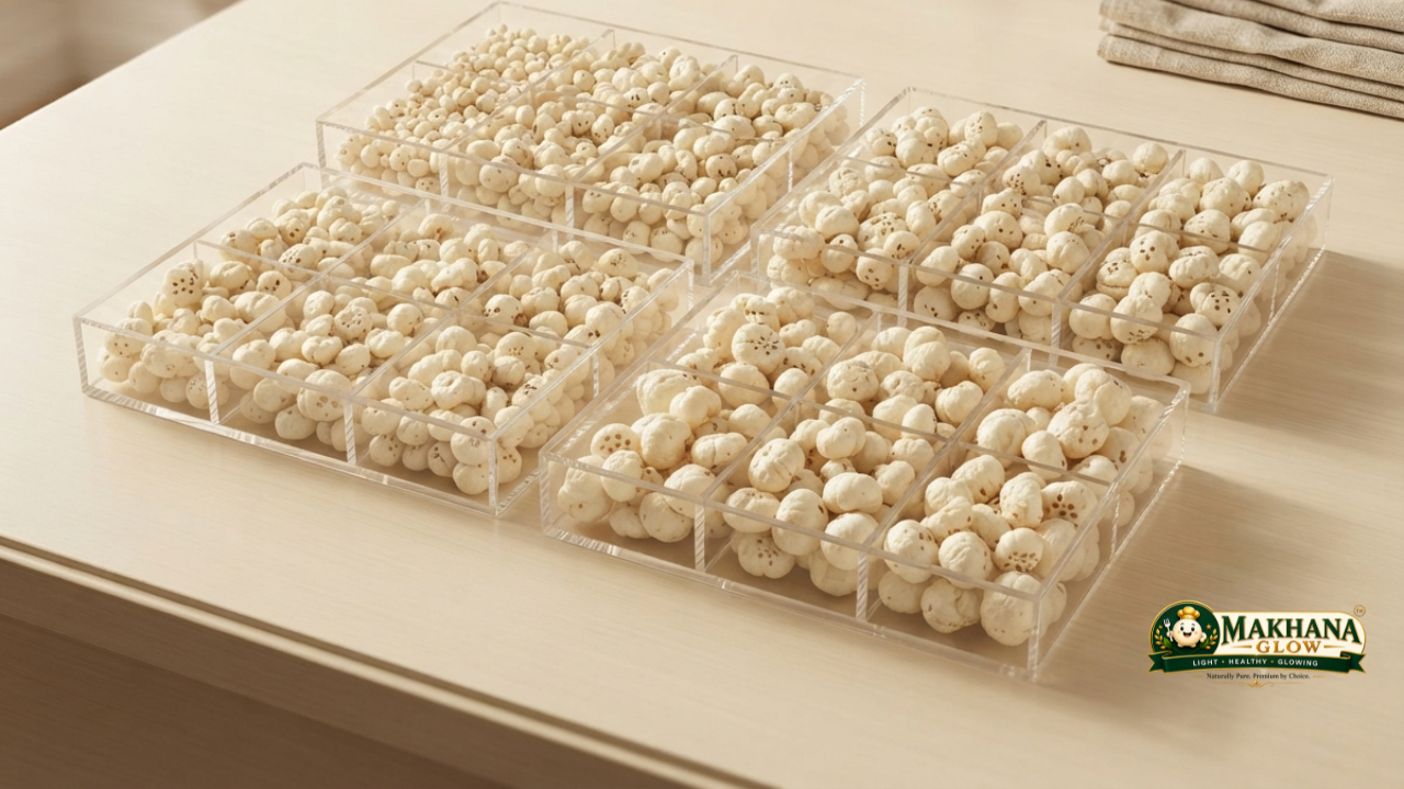 Makhana Grading comparison of Sutta sizes